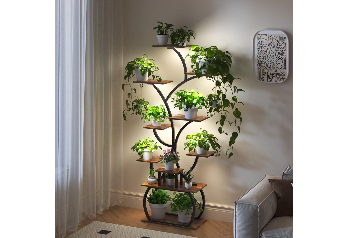 VINGLI Blumenständer Pflanzenständer mit LED-Wachstumslampen, 10-stöckiges Pflanzenregal, aus Holz und Metall, Stabil und platzsparend, 155*80*26cm VINGLI Blumenständer Pflanzenständer mit LED-Wachstumslampen, 10-stöckiges Pflanzenregal, aus Holz und Metall, Stabil und platzsparend, 155*80*26cm von VINGLI