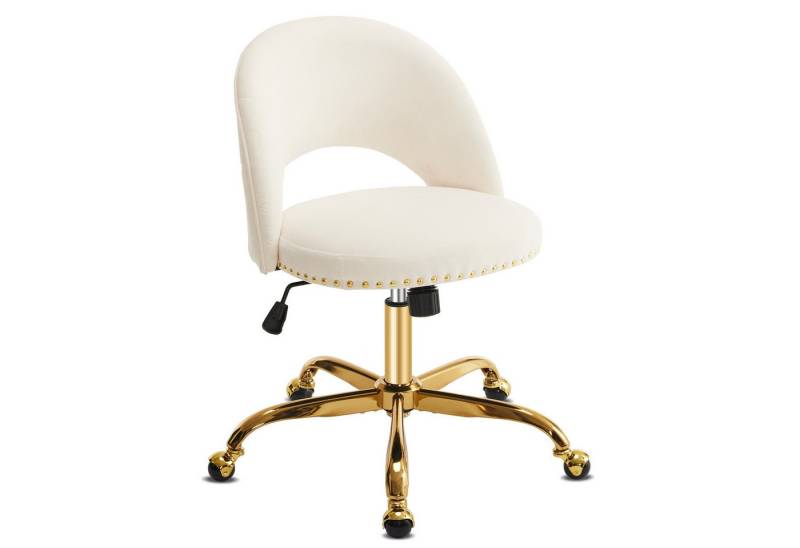 VINGLI Bürostuhl Schreibtischstuhl, Drehstuhl mit goldenen Nieten, Schminktisch Stuhl, Wippfunktion 105°-120°, 360° Drehbar, bis 136KG, Homeoffice Stuhl von VINGLI