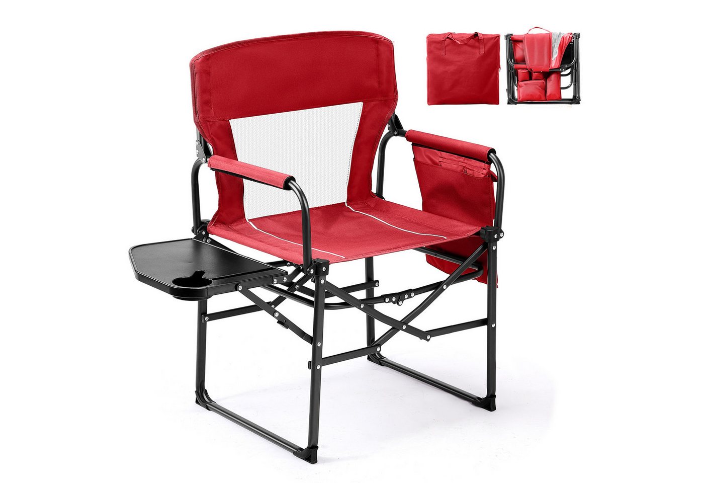 VINGLI Campingstuhl faltbar – Strandstuhl, Klappstuhl leicht mit Getränkehalter (1er/2er Set, 1 St), Regiestuhl klappbar für Picknick, Strand & Festival, Braun/Blau/Rot von VINGLI