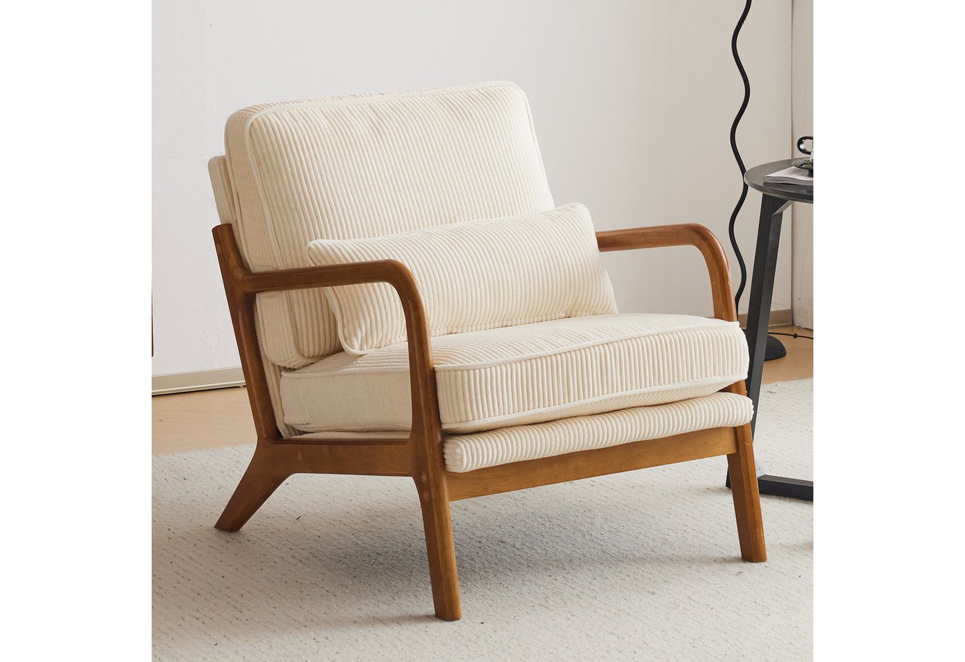 VINGLI Cocktailsessel, Moderner loungesessel, Sessel mit Massivholz, Lesesessel, bis 200 kg belastbar, Cord-Stoff von VINGLI
