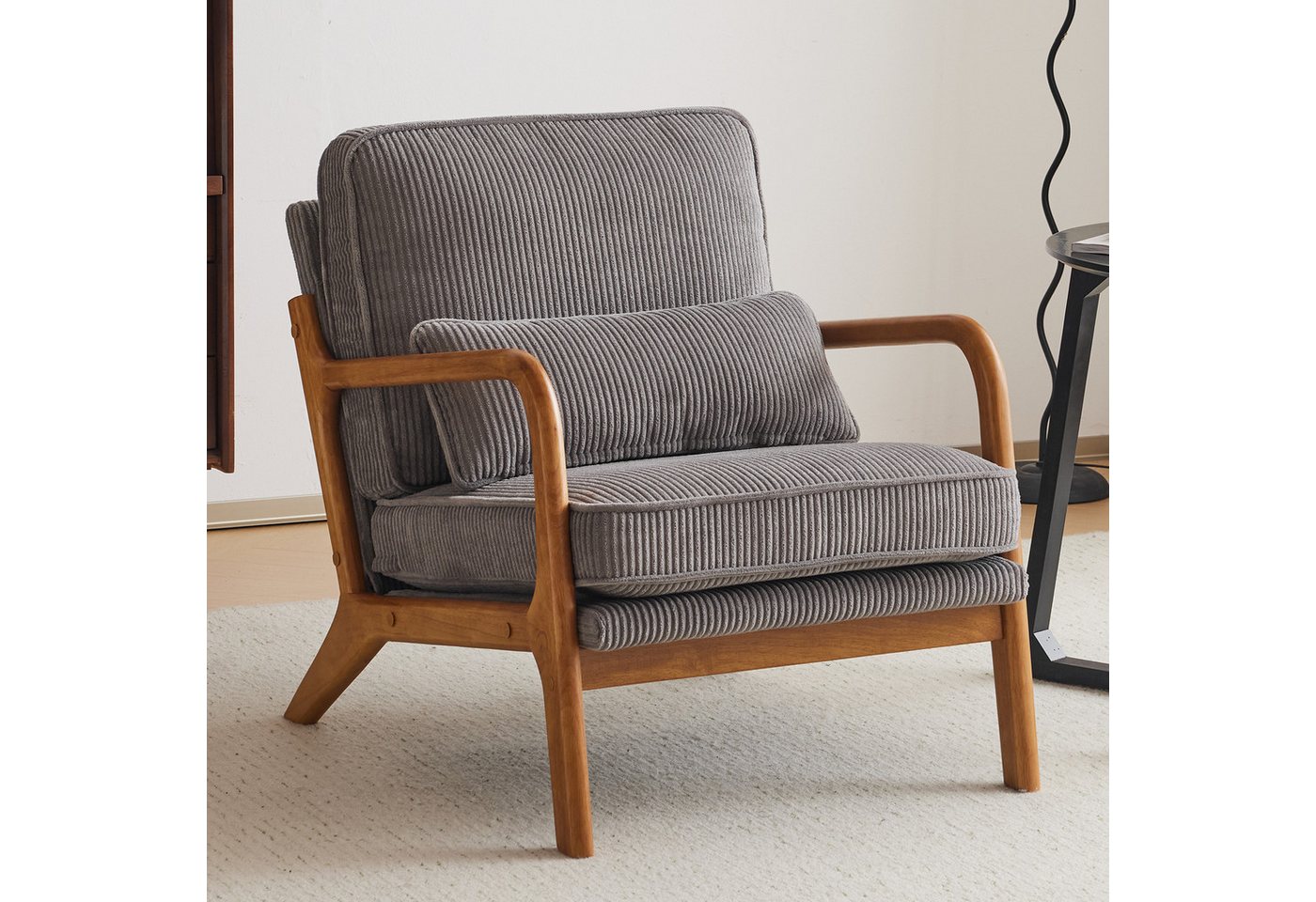 VINGLI Cocktailsessel, Moderner loungesessel, Sessel mit Massivholz, Lesesessel, bis 200 kg belastbar, Cord-Stoff von VINGLI