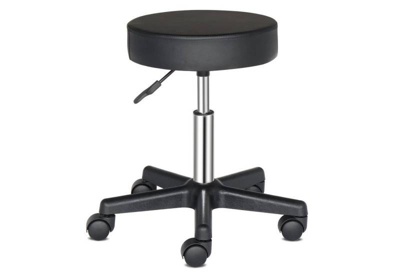 VINGLI Drehhocker Rollhocker höhenverstellbar, Bürohocker, Arbeitshocker 360° drehbar, 10cm Polsterung, für Büro/Salon/Bar, Kunstleder, Schwarz von VINGLI