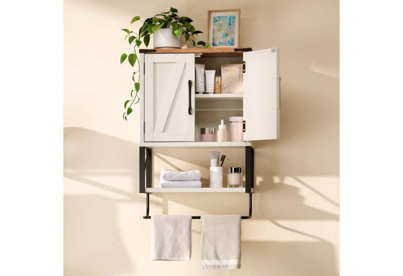 VINGLI Hängeschrank Badezimmerschrank hängend, Badschrank hängend, Wandschrank mit höhenverstellbaren Regalen & offenes Fach & Handtuchhalter Weiß von VINGLI