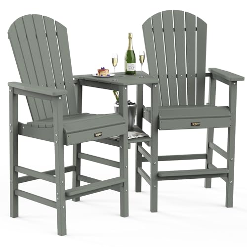 VINGLI Hohe Adirondack Stühle 2er Set, HDPE Balkonstuhl mit doppelter Verbindungsschale, wetterbeständig, Outdoor-Barhocker für Terrasse, Terrasse, Terrasse, Rasen, Pool, Hinterhof (Grau) von VINGLI