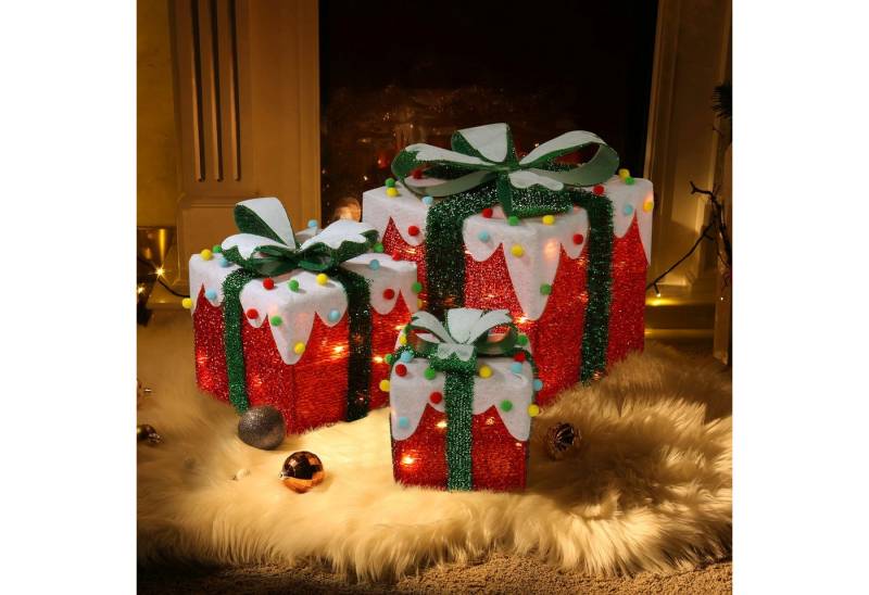 VINGLI LED Dekolicht 3er Set LED Geschenkboxen mit ABS Kunststoffrahmen, 48/60 LEDs, 60 LEDs mit Baumwollbälle, Warmweiß Lichter, Batteriebetriebene Weihnachtsdeko, Innen & Außen VINGLI LED Dekolicht 3er Set LED Geschenkboxen mit ABS Kunststoffrahmen, 48/60 LEDs, 60 LEDs mit Baumwollbälle, Warmweiß Lichter, Batteriebetriebene Weihnachtsdeko, Innen & Außen von VINGLI