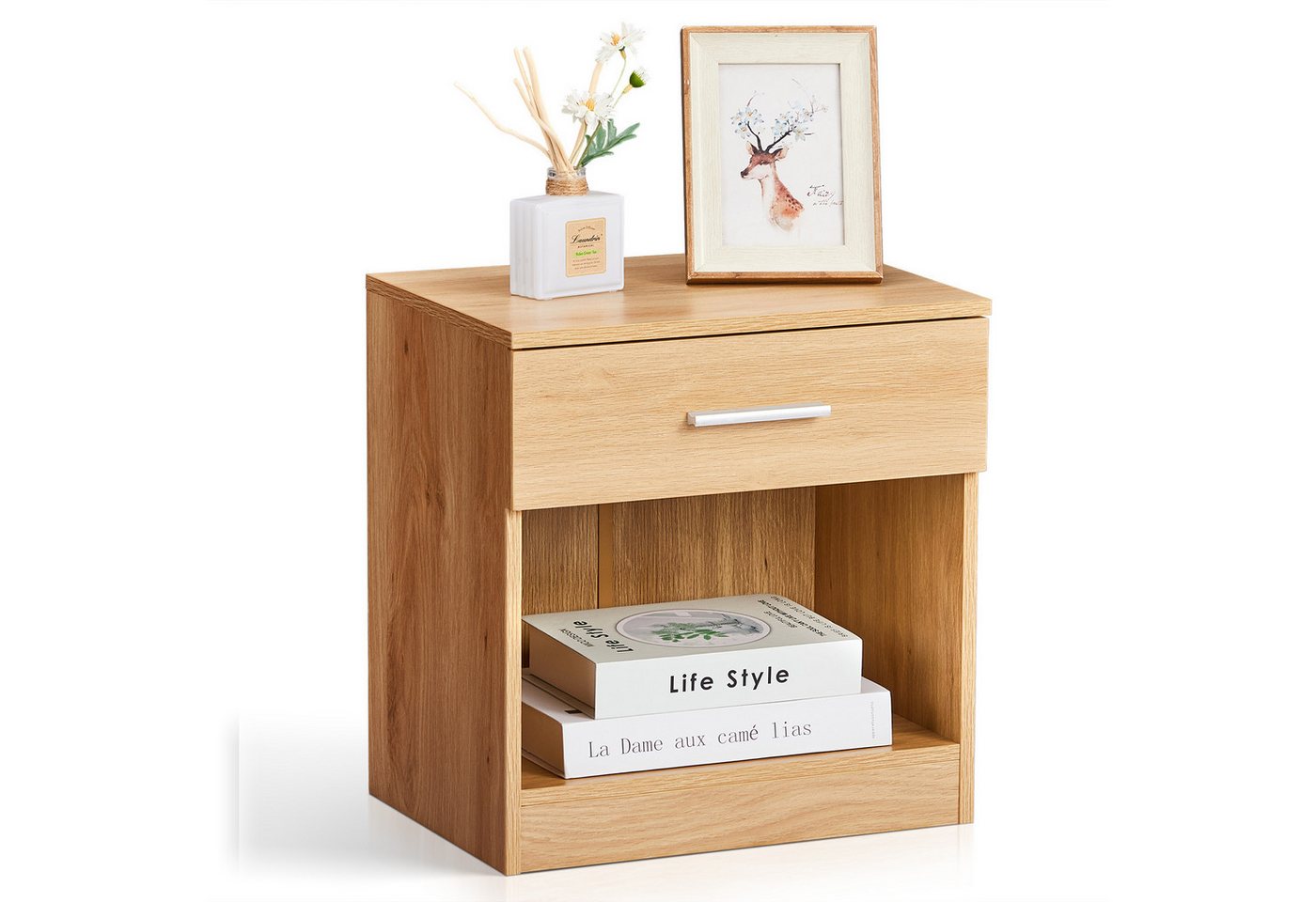 VINGLI Nachttisch Kleiner Beistelltisch Weiß, Nachtschrank mit Schubladen, Nachtkommde (1-St), 39 x 29x 41 cm, für Boxspringbetten von VINGLI
