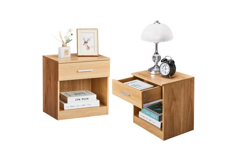 VINGLI Nachttisch Kleiner Beistelltisch Weiß, Nachtschrank mit Schubladen, Nachtkommde (2-St), 39 x 29x 41 cm, für Boxspringbetten von VINGLI