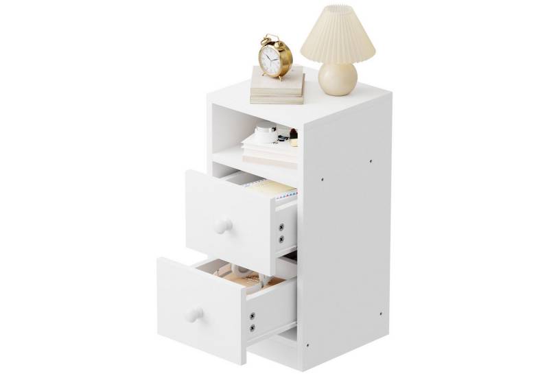 VINGLI Nachttisch weiß – 1er/2er Set, Beistelltisch, Kommode mit 2 Schubladen aus MDF (1-St), 25 x 30 x 60 cm von VINGLI