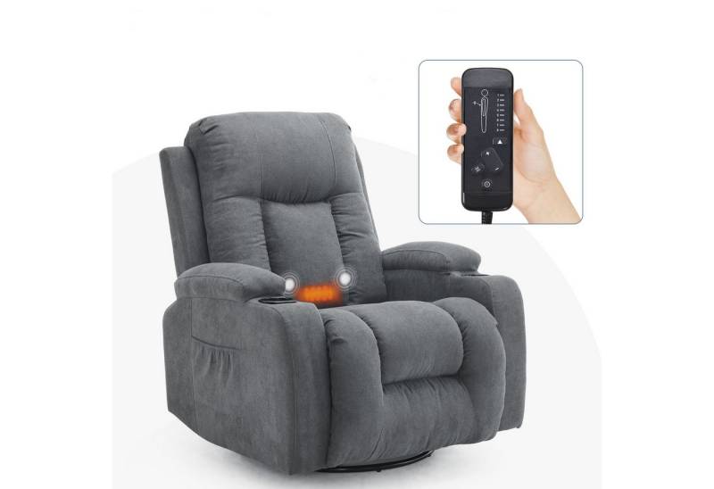VINGLI Relaxsessel 360°-Drehung, Fernsehsessel mit Liegefunktion, Massage&Wärmefunktion von VINGLI