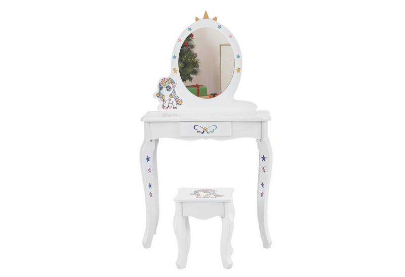 VINGLI Schminktisch Kinder Set mit Einhorn-Design, Kosmetiktisch Mädchen mit Hocker von VINGLI