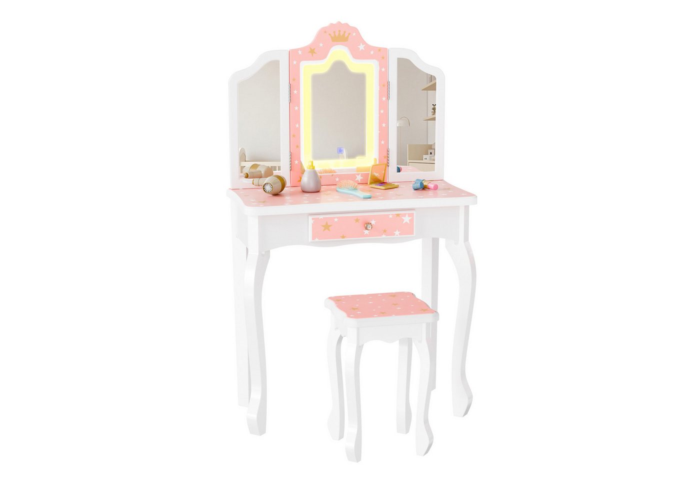 VINGLI Schminktisch mit Hocker und Abnehmbarer Spiegel, für Mädchen ab 3 Jahren VINGLI Schminktisch mit Hocker und Abnehmbarer Spiegel, für Mädchen ab 3 Jahren von VINGLI