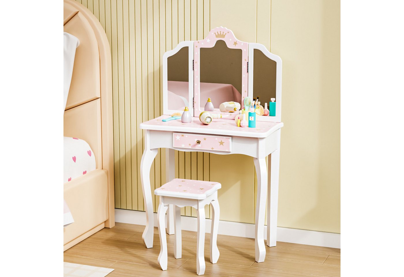 VINGLI Schminktisch mit Hocker und Abnehmbarer Spiegel, für Mädchen ab 3 Jahren VINGLI Schminktisch mit Hocker und Abnehmbarer Spiegel, für Mädchen ab 3 Jahren von VINGLI