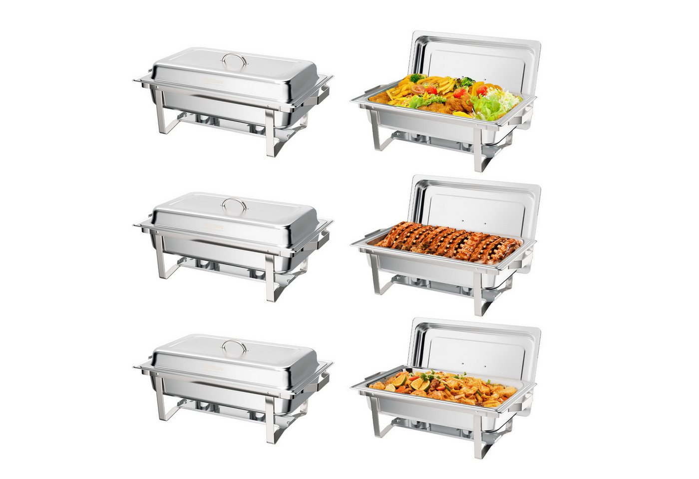 VINGLI Stövchen Speisenwärmer 9L Warmhaltebehälter Speisebehälter, Chafing Dish, (6-tlg), aus Edelstahl, mit Rollrand & Scharnierverschluss & faltbaren Gestell von VINGLI