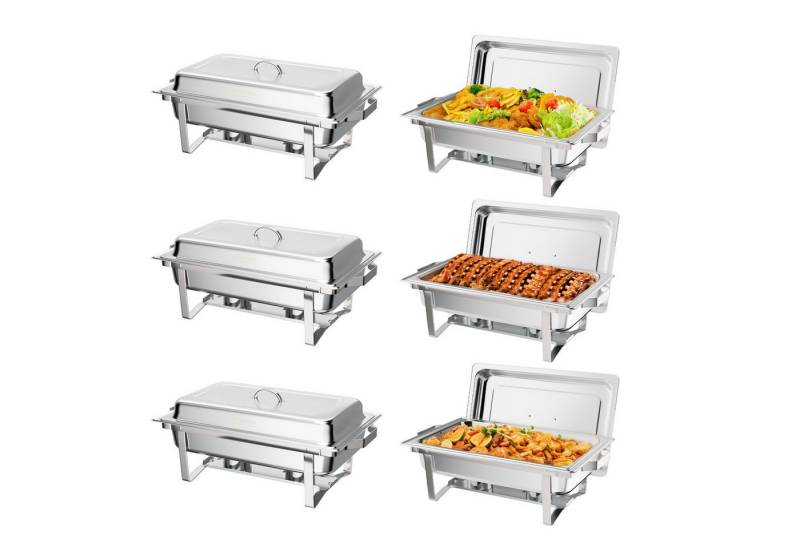 VINGLI Stövchen Speisenwärmer 9L Warmhaltebehälter Speisebehälter, Chafing Dish, (6-tlg), aus Edelstahl, mit Rollrand & Scharnierverschluss & faltbaren Gestell von VINGLI