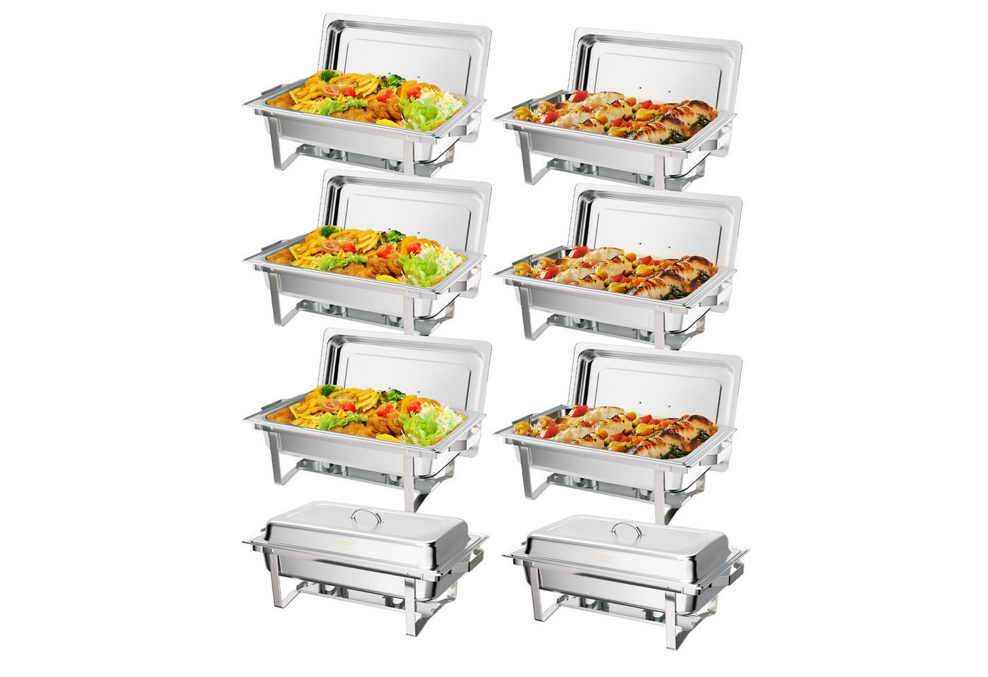 VINGLI Stövchen Speisenwärmer 9L Warmhaltebehälter Speisebehälter, Chafing Dish, (8-tlg), aus Edelstahl, mit Rollrand & Scharnierverschluss & faltbaren Gestell von VINGLI