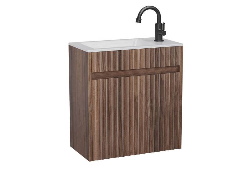 VINGLI Waschtisch mit Waschbecken, Waschbecken mit Unterschrank, Badmöbel Set, Hängend Wasserdicht 46 x 26 x 51cm Nussbaumfarbe von VINGLI