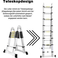 3.8M(1.9+1.9M) Teleskop Klappleiter, Flexibel Teleskopleiter, Groosse Anwendbarkeit Multifunktionsleiter, Maximale Tragkraft von 150 für Außenbereich von VINGO