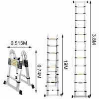 3.8M Teleskopleiter, Ausziehbare Leiter Rutschfester, Aluminium Klappleiter Stehleiter, Ausziehleiter Mehrzweckleiter, 150 Belastbarkeit - Vingo von VINGO