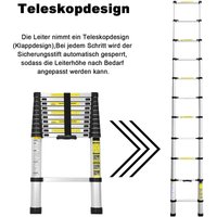 4.4M Alu Teleskopleiter, Multifunktionsleiter Schiebeleiter Hohe Sicherheit, Haushaltsleiter 150 Belastbarkeit, für Garten Innen Außenbereich - Vingo von VINGO