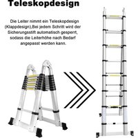 5M(2.5+2.5M) Alu Teleskop Klappleiter, Groosse Anwendbarkeit Multifunktionsleiter, Klappbar Leiter, 150 Belastbarkeit Leiter für Garten Innen - Vingo von VINGO