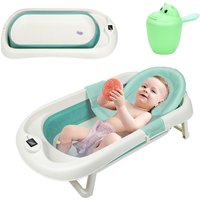 Baby Badewanne Babywanne Kinder Faltbare klappbar Baden Sicher 3 in 1 0-6 Jahre mit Standfüßen Tragbare mit Sicherheitsnetz Thermometer Shampoobecher von VINGO