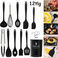 Vingo - Küchenhelfer Set 12 tlg Antihaft Hitzebeständiger Silikon Set,Teigschaber,löffel,Pfannenwender,Grillzange,spatel,zum Kochen--schwarz - Schwarz von VINGO