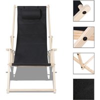 Vingo - Liegestuhl Chair Liege Klappbar Holz mit Armauflagen Campingstuhl klappliege schwarz Mit Handläufen - schwarz von VINGO