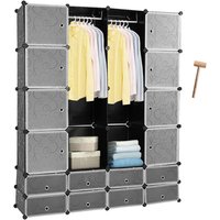 Vingo - Regalsystem Kleiderschrank, 16 Würfel diy Garderobenschrank Schwarz Kunststoff Aufbewahrung Garderobe für Schlafzimmer mit Türen 180 x 142 x von VINGO
