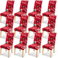 SWANEW 12er Set Stuhlhussen Weihnachten,Stretch Abnehmbare Waschbar Stuhlbezug für Esszimmerstühle,Stretch Stuhl Mit Gummiband für Esszimmer von VINGO