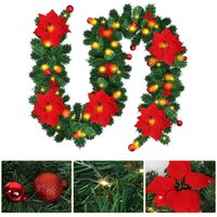 SWANEW 2.7M Weihnachtsgirlande Tannengirland Weihnachtdekoration mit roten Blumen Weihnachtsdeko-LED Lampen schöne Feiertag-Dekoration für Treppen, SWANEW 2.7M Weihnachtsgirlande Tannengirland Weihnachtdekoration mit roten Blumen Weihnachtsdeko-LED Lampen schöne Feiertag-Dekoration für Treppen, von VINGO