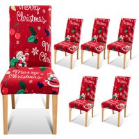 SWANEW 6er Set Stuhlhussen Weihnachten,Stretch Abnehmbare Waschbar Stuhlbezug für Esszimmerstühle,Stretch Stuhl Mit Gummiband für 4er Set von VINGO
