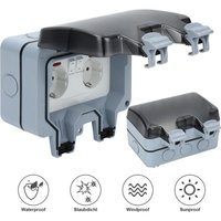 SWANEW Außensteckdose Gartensteckdose Aufputz Unterputz Outdoor Steckdose 16A IP66 Wasserdicht Staubdicht Wandsteckdose 2-Loch von VINGO