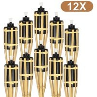 SWANEW Bambus Gartenfackel, 12er Set Bambusfackeln Fackel, Outdoor Fackeln mit Ersatzdocht, Öllampe Wegleuchte, Höhe: 90 cm von VINGO