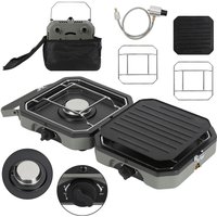 Vingo - Set Duo Gaskocher Campingkocher Camping Kitchen 2 Multi Cook Gaskocher Gasgrill + Gasschlauch von VINGO