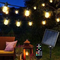 Solar Lichterkette LED-Lichterkette Mit Fernbedienung Außen Kugel Solar Gartenleuchte 10M ip44 Kunststoff für Party Weihnachten - Warmweiß + 6 Farben von VINGO