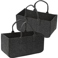 Vingo - swanew Filztasche 2er Set Aufbewahrungskorb Tragetasche Behälter Wäschesammler Filz Faltbar Dunkelgrau 50 x 25 x 25 von VINGO