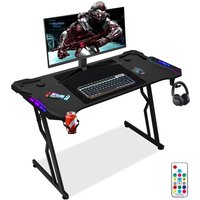 Swanew Gaming Tisch 140x60cm Gamingtisch Schwarz Schreibtisch Kohlefaserplatte Gamer Computertisch Ergonomischer pc Tisch mitLED von VINGO