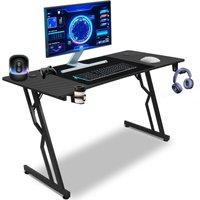 Swanew Gaming Tisch 140x60cm Gamingtisch Schwarz Schreibtisch Kohlefaserplatte Gamer Computertisch Ergonomischer pc Tisch von VINGO
