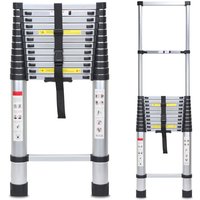 Vingo - swanew Teleskopleiter 5m bis 150kg 13 Schritte Aluminium Silber Stehleiter Mehrzweckleiter von VINGO