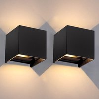 Vingo - 2 Stück 7W led Wandleuchten Innen/Außen Wandlampe Auf und ab Einstellbarer Lichtstrahl Schwarz Warmweiß von VINGO