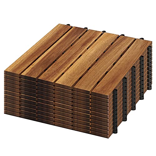 VINGO 55 Stück Holzfliesen aus Akazienholz Balkonfliesen Terrassenfliesen, Bodenbelag mit Drainage, Fliese Leicht verlegbar(6 Latten | 5 m²) von VINGO