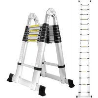 Vingo - 5M(2.5+2.5M) Teleskopleiter Aluminium Mehrzweckleiter Fingerklemmschutz Auszeihleiter Klappbar Aluminiumleiter Antirutsch bis 150 von VINGO