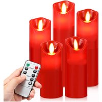 VINGO 5x LED Kerzen aus Kunststoff Lichtsensor Flamme mit Fernbedienung 5 Größen Dimmbar elektrische rot von VINGO