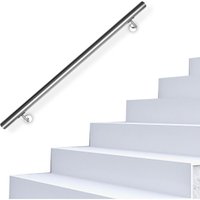 Edelstahl Handlauf Geländer matt, runde Treppe, innen und außen, ø 42 mm, Treppengeländer mit Bügel, silber 100 cm - Argent - Vingo von VINGO