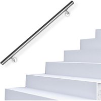 Edelstahl Handlauf Geländer matt, runde Treppe, innen und außen, ø 42 mm, Treppengeländer mit Bügel, silber 110 cm - Argent - Vingo von VINGO