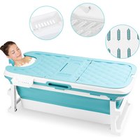 Badewanne Erwachsene Faltbare Mobile Faltbare Bäder für Kinder & Erwachsene mit Abdeckung/Nackenkissen 132 x 60 x 50 cm - blau von VINGO