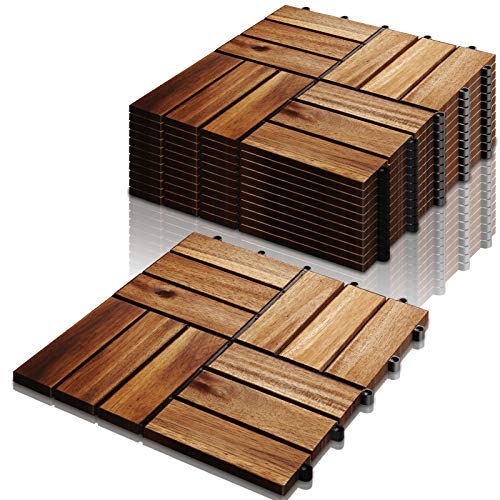 VINGO Holzfliesen, 3m² Bodenbelag aus Akazienholz 30x30cm, Klickfliesen Mosaik, perfekt Fliese für Garten Terrasse Balkon(33 Stück) von VINGO