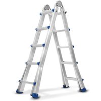 Vingo - Teleskopleiter Alu Leichtgewicht 4x5 Ebene Silber +multifunktion Multifunktionsleiter Mehrzweckleiter Ausziehbare Leiter 15 Stufe Stehleiter von VINGO