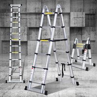 Vingo - Teleskopleiter Silber Aluminium Klappbar Multifunktionsleiter Anlegeleiter 1.9M+1.9M Mehrzweckleiter Fingerklemmschutz Auszeihleiter Klappbar von VINGO