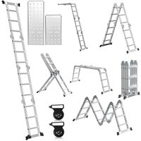 Vingo - Multifunktionsleiter Aluminium,Mehrzweckleiter 360cm, 6 in 1 Klappleiter mit 2 Rollen und Plattform, 4 x 3 Silber-Klappbare Vielzweckleiter von VINGO